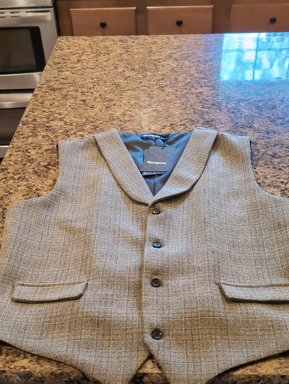 Hahayome Gray Checked Shawl Collar Waistcoat Vest